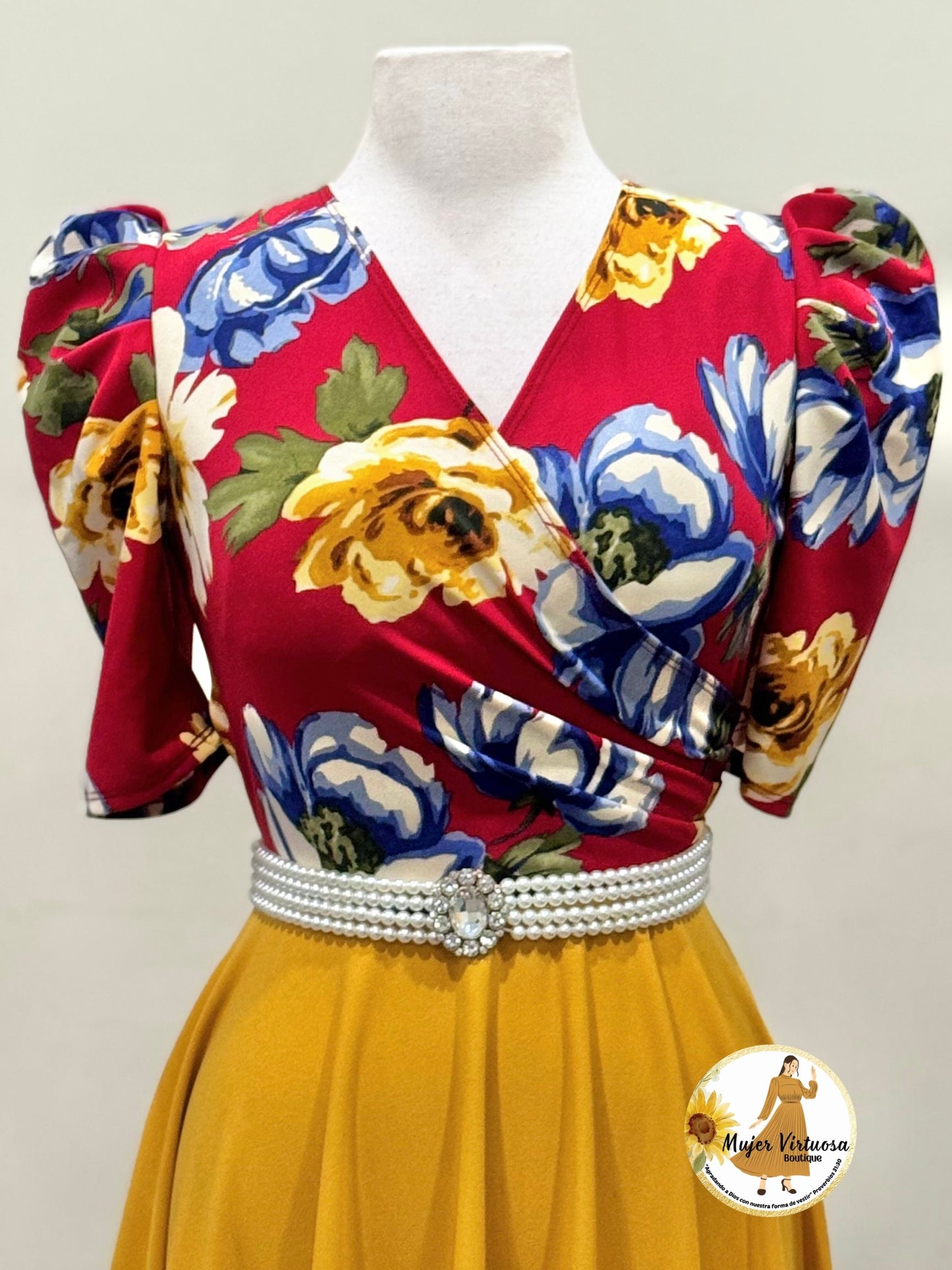 Susan Burgundy & Mustard Floral Dress