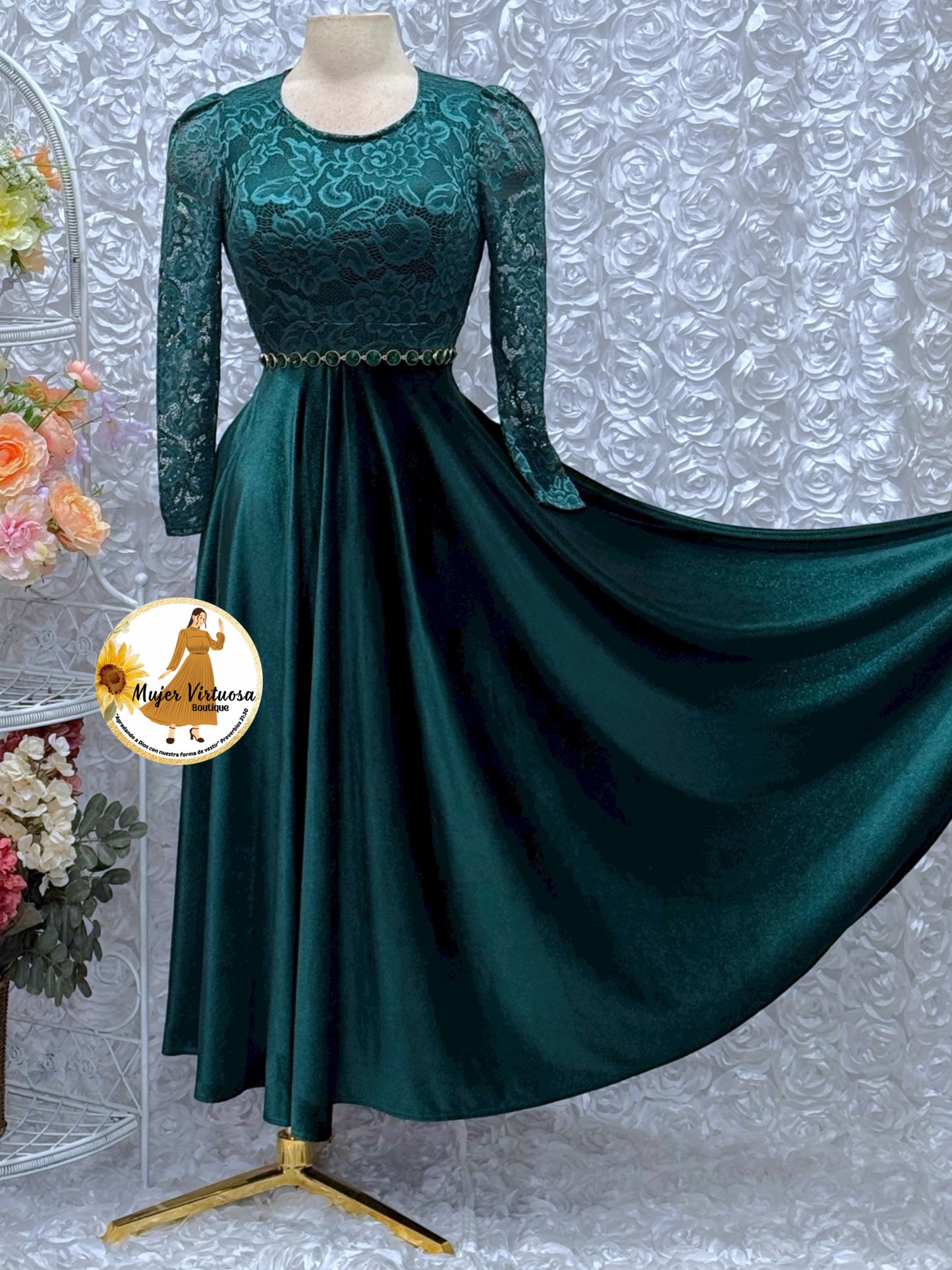 Emerald Lace & Velvet Dress