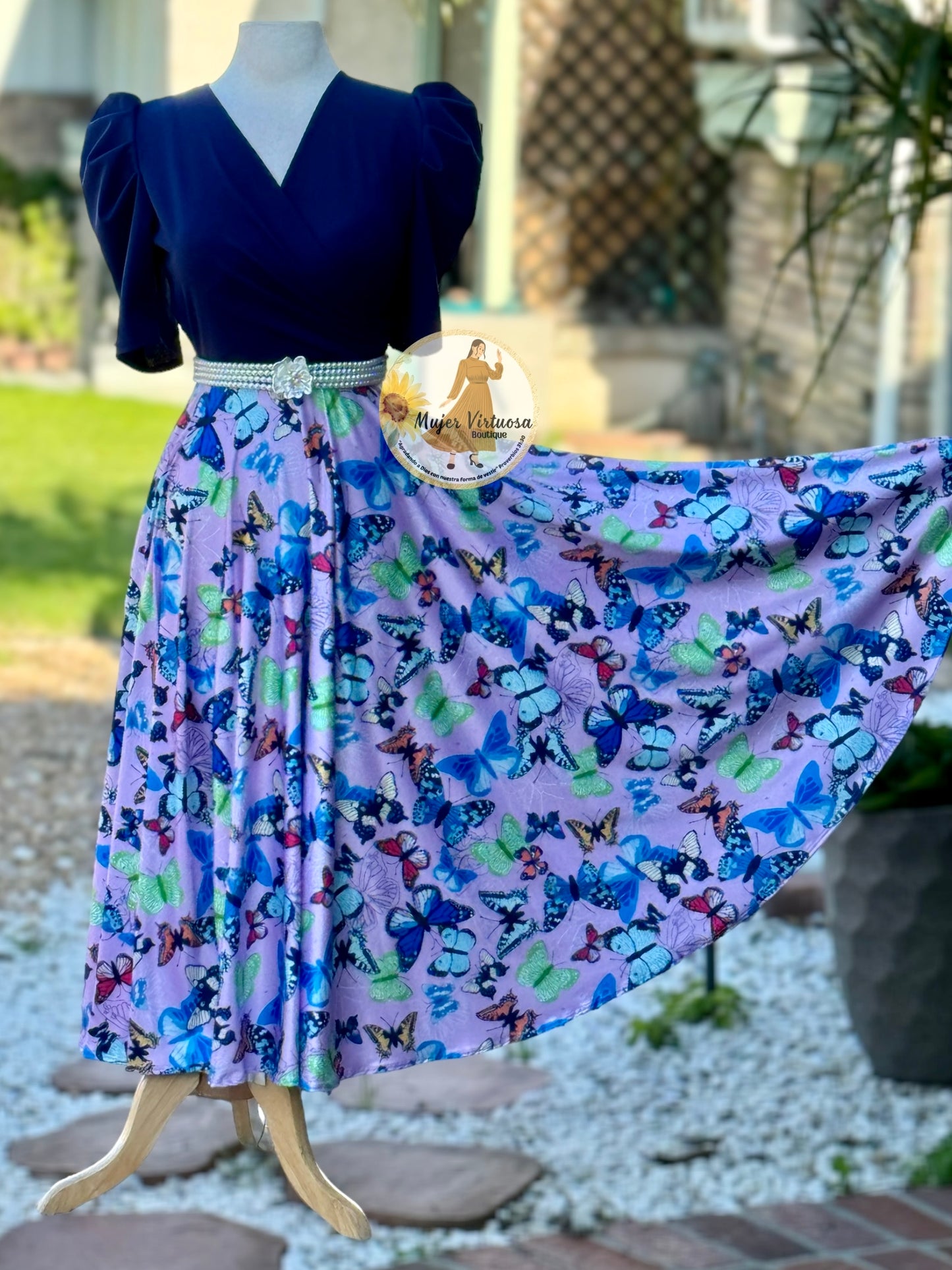 Susan Navy & Lilac Butterfly Dress