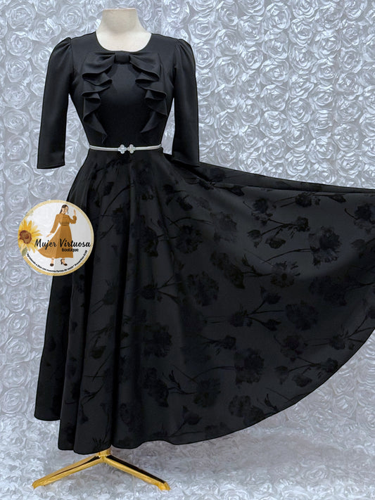 Alexa Black Velvet Floral Dress