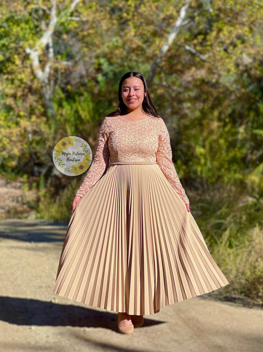 Alida Elegant Beige Pleated Dress