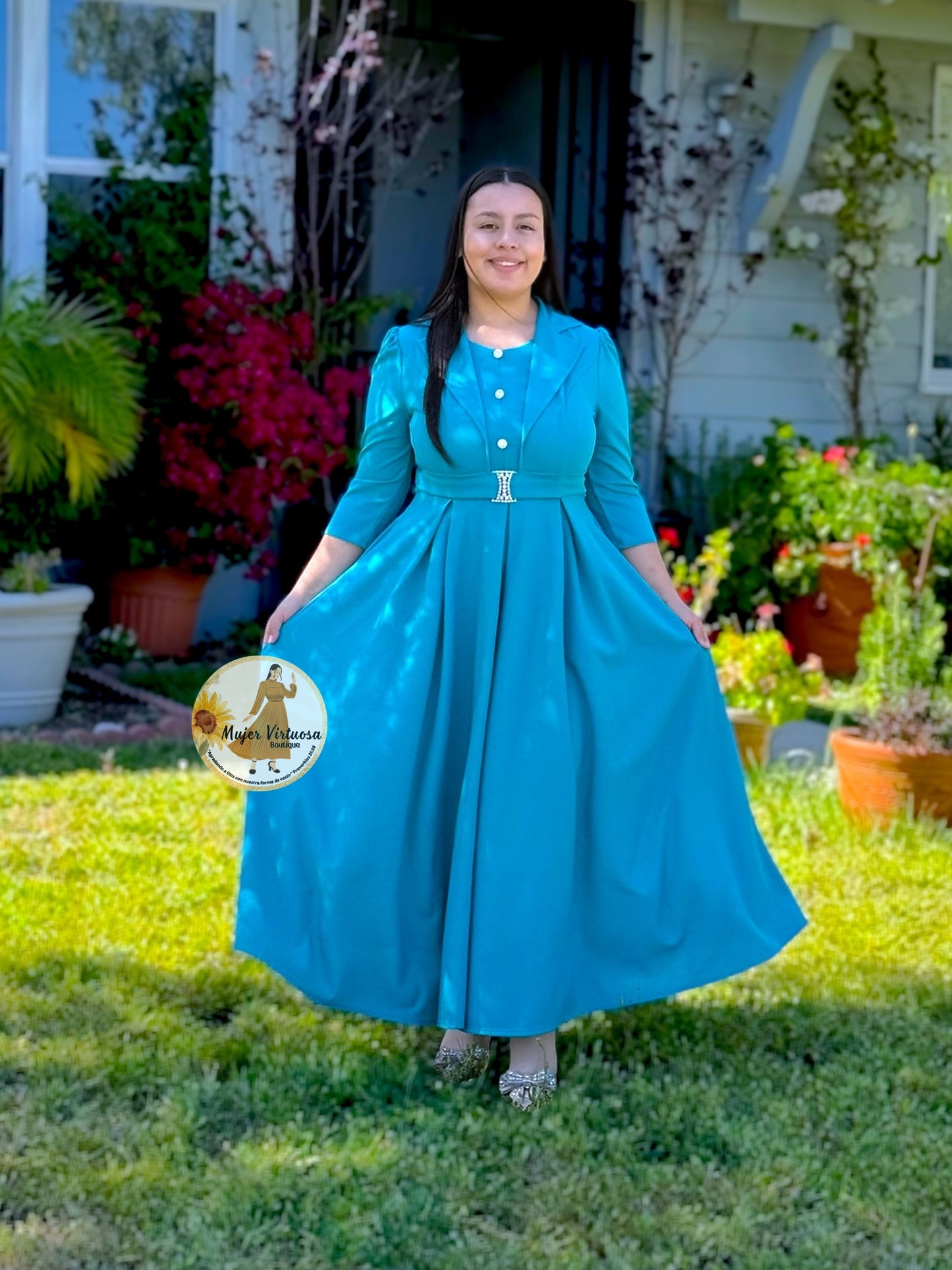 Mariana Turquesa Pleats Dress