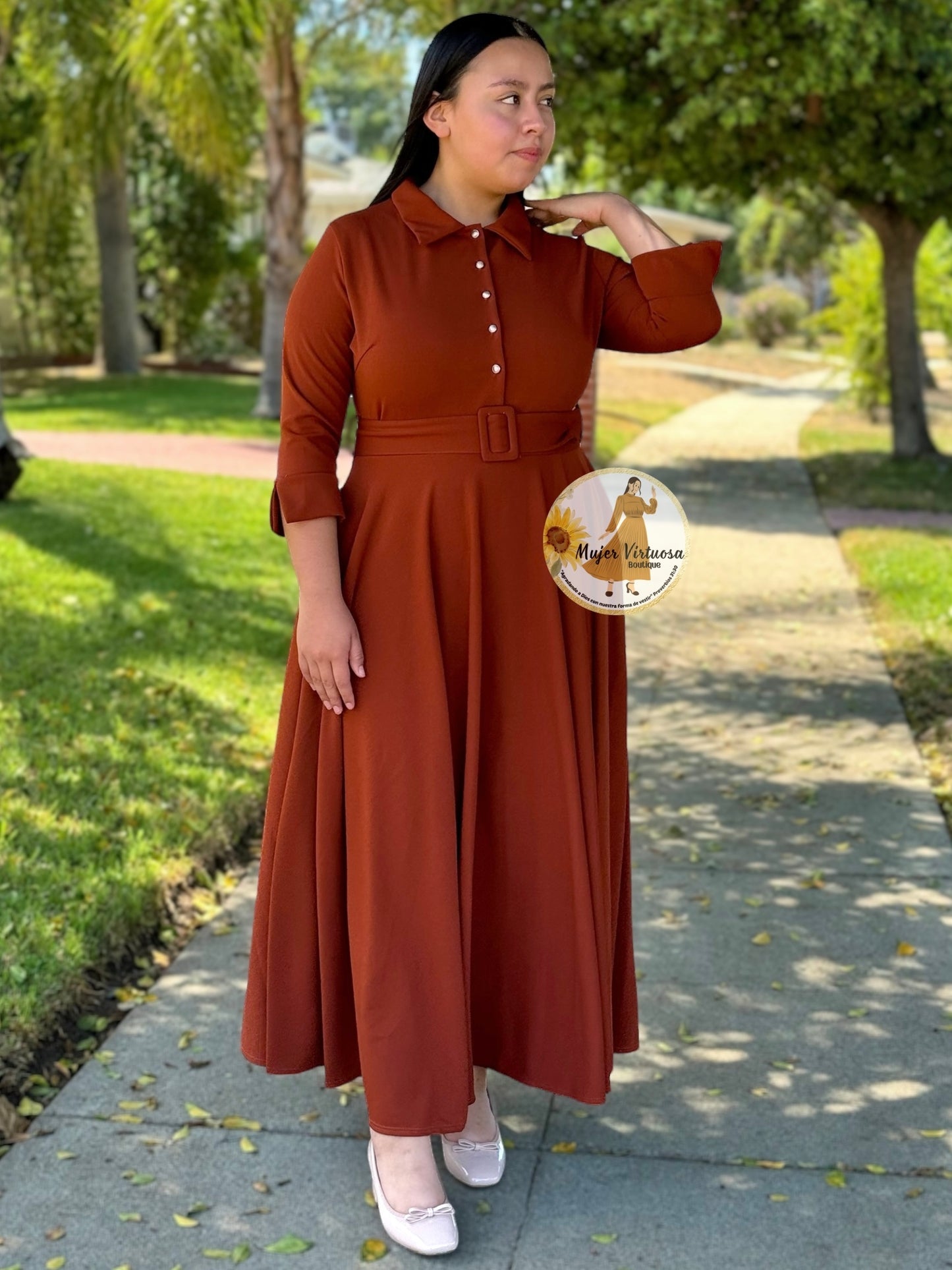 Hadassah Terracota Belted Floral Dress