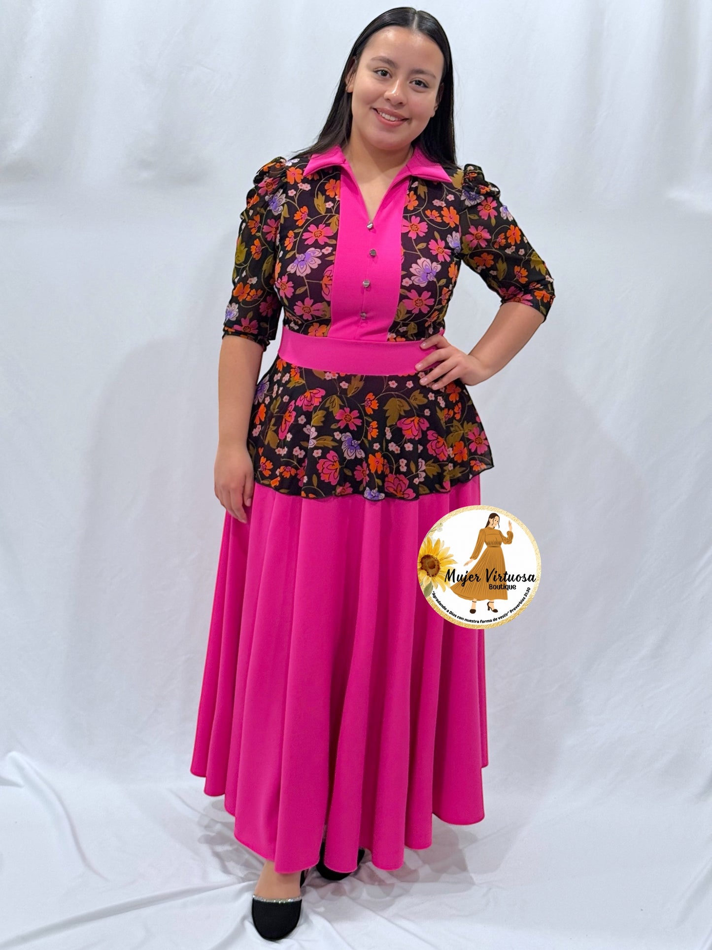 Analy Fucsia & Black Floral Dress