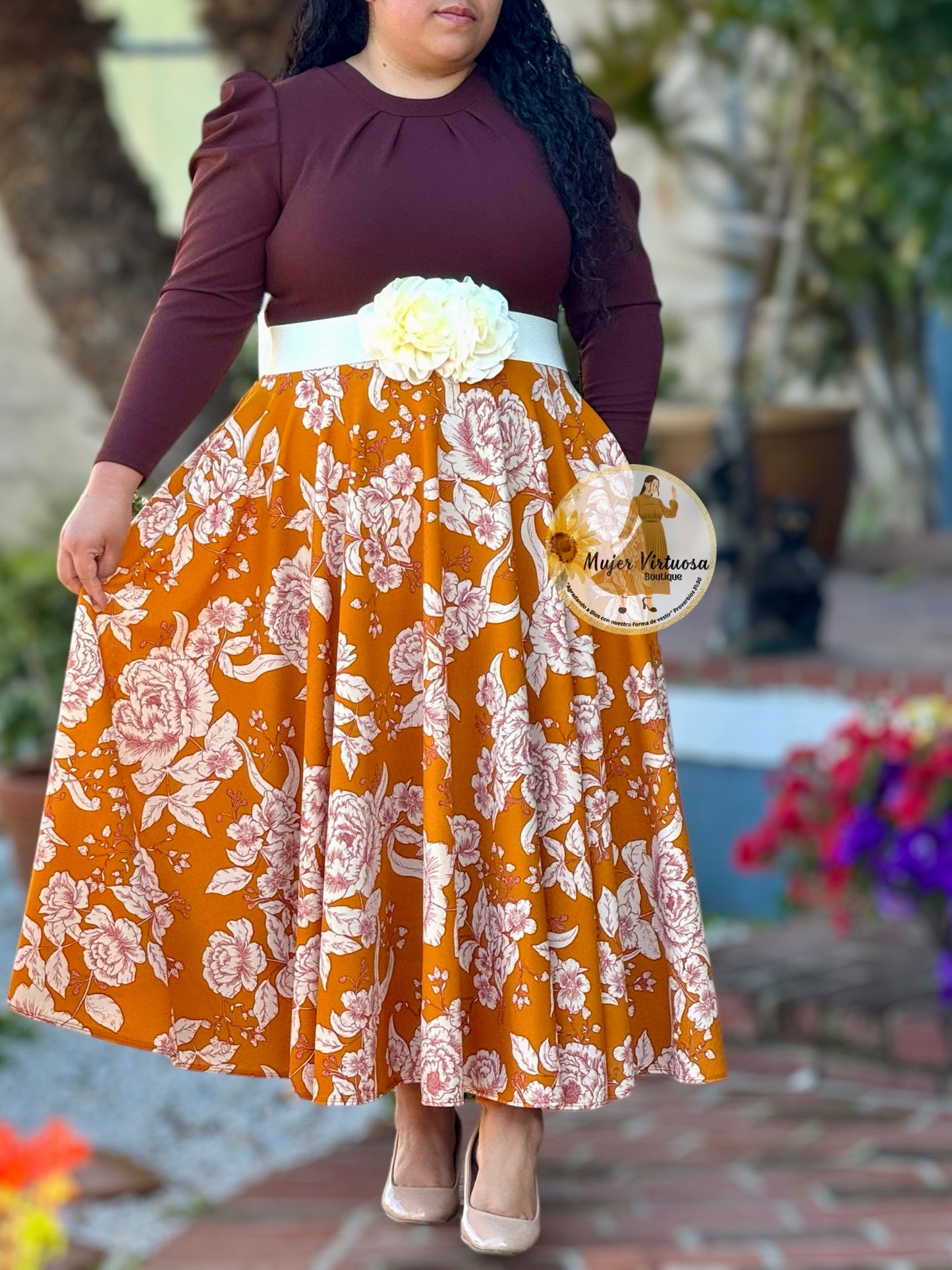 Eloisa Brown & Mustard Floral Dress