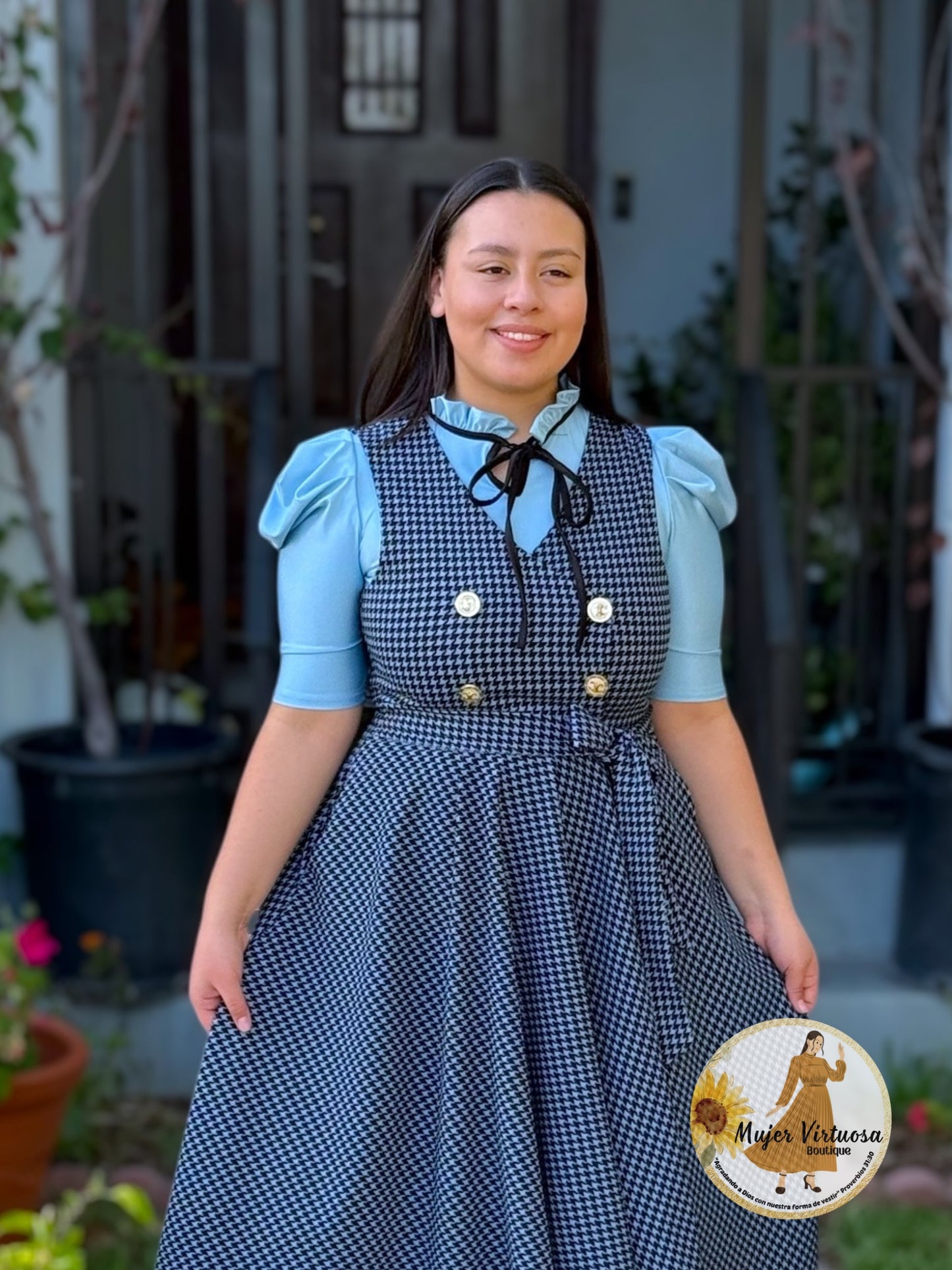 Blue Tie Neck Blouse