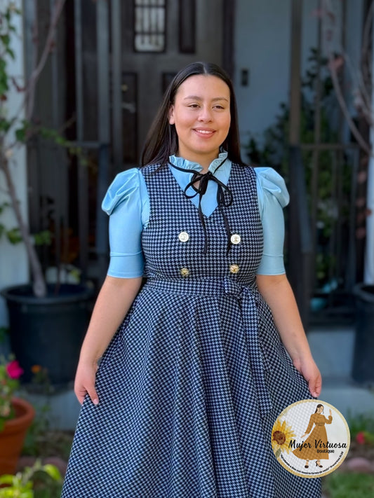 Blue Tie Neck Blouse