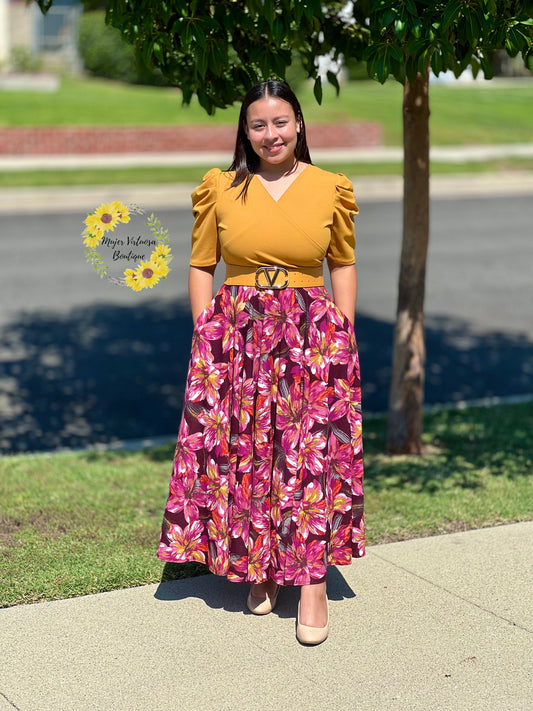 Susan Mustard Floral Maxi Dress