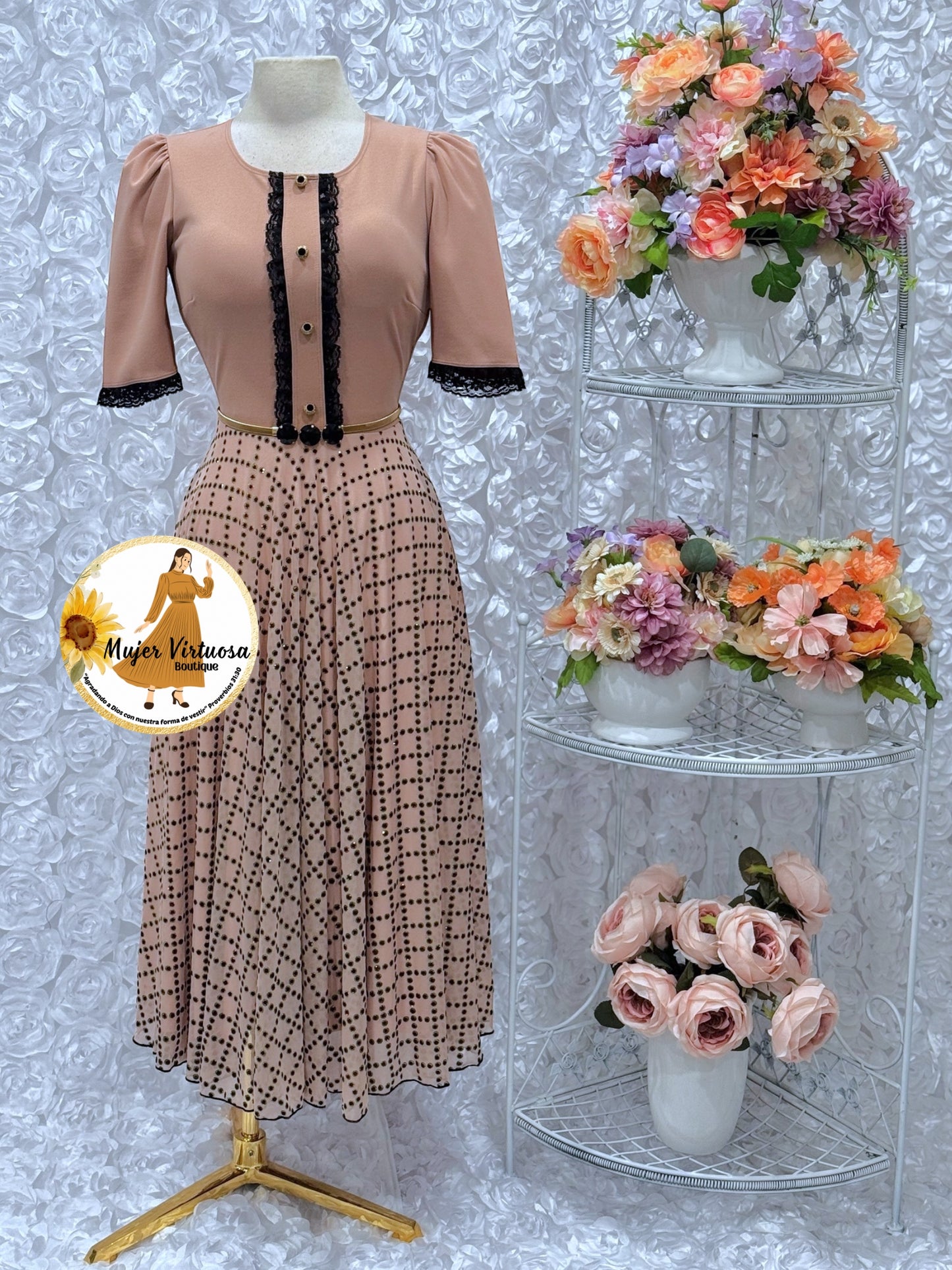 Eleanore Nude Pink & Gold Dress