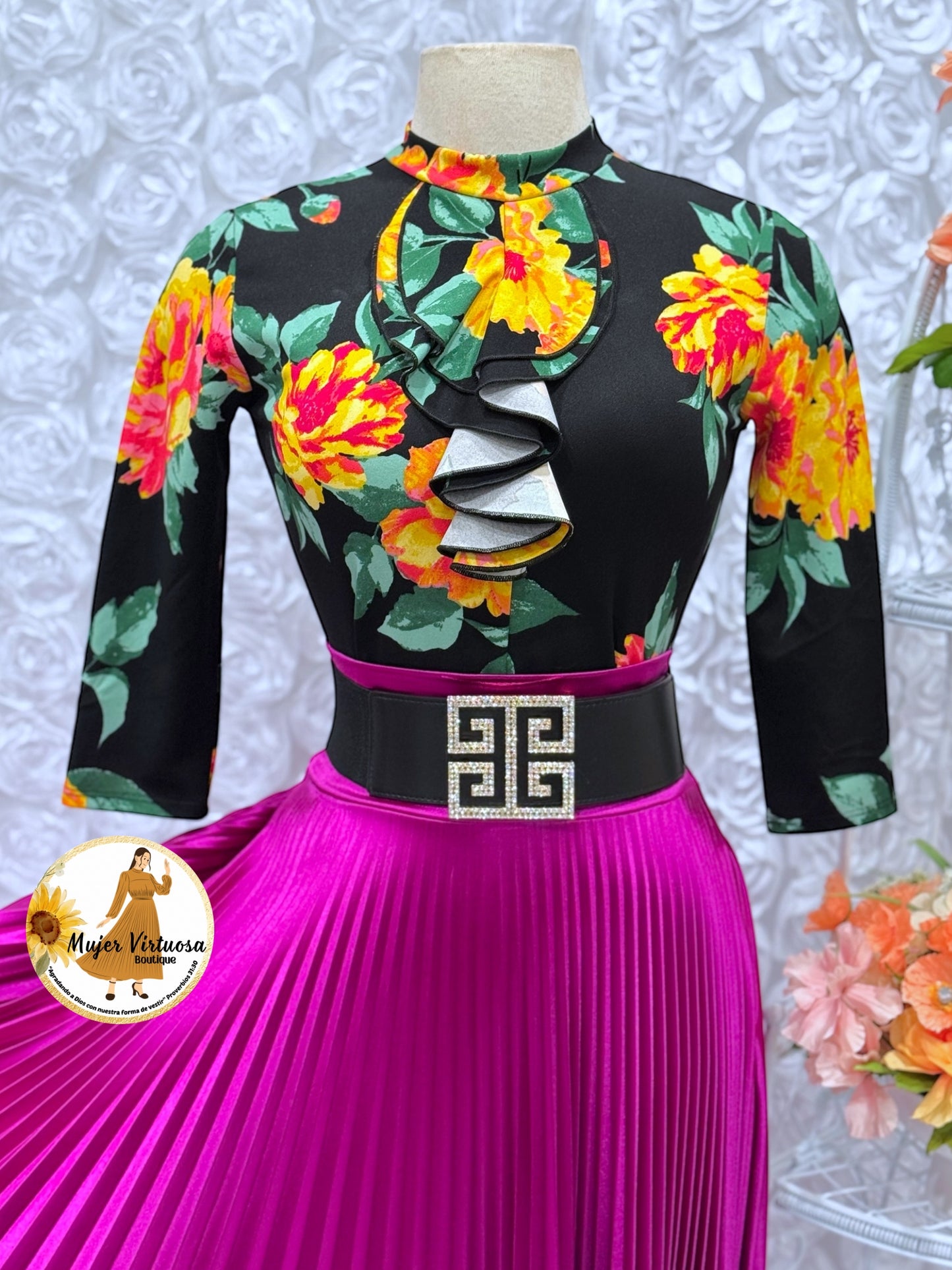 Black Ruffle Floral Top