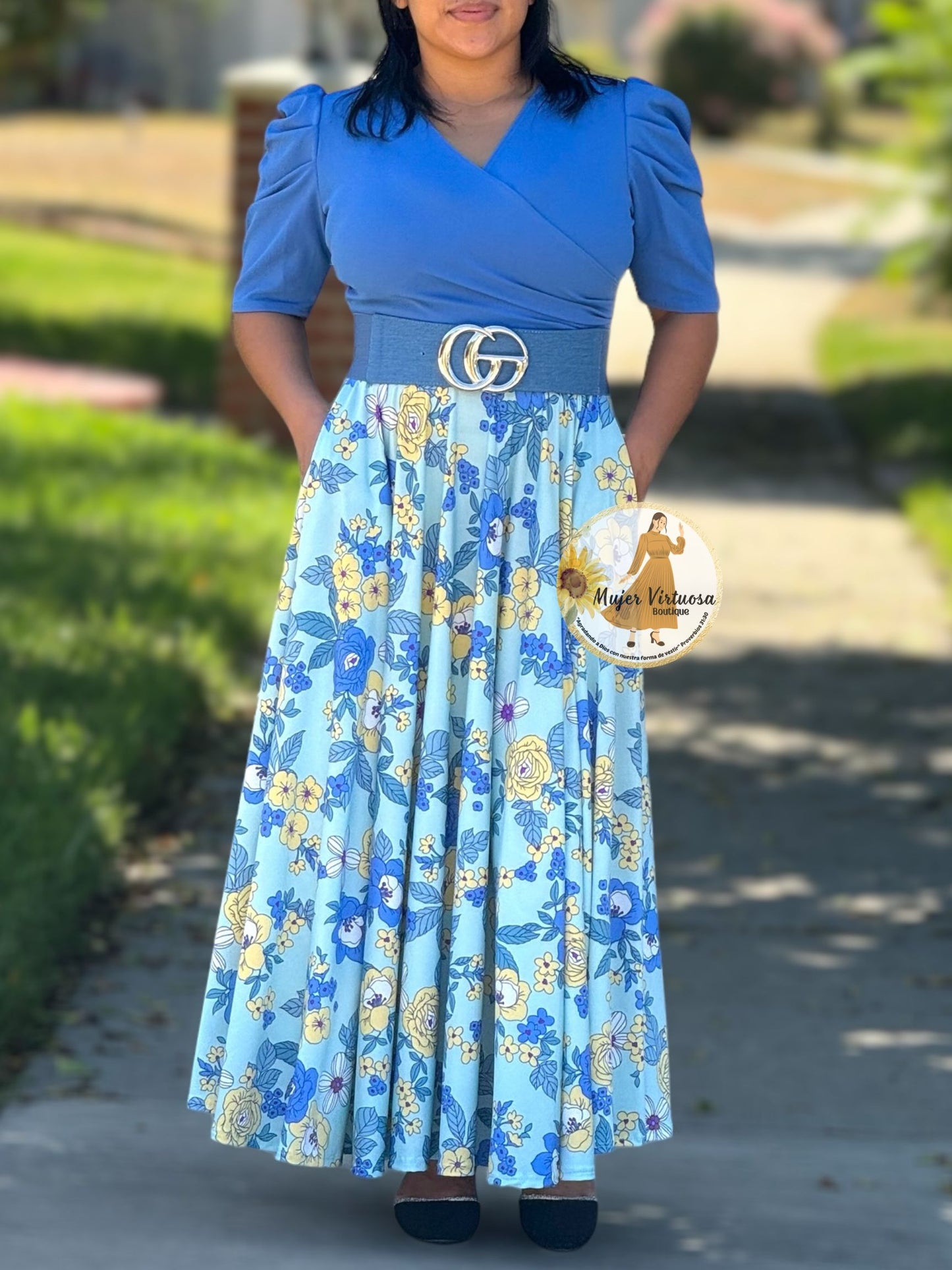 Denim Blue Floral Maxi Dress