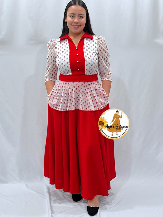 Analy Red & White Cherry Dress