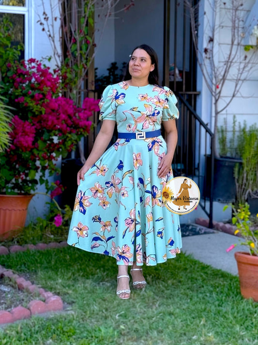 Vicky Mint Floral Midi Dress