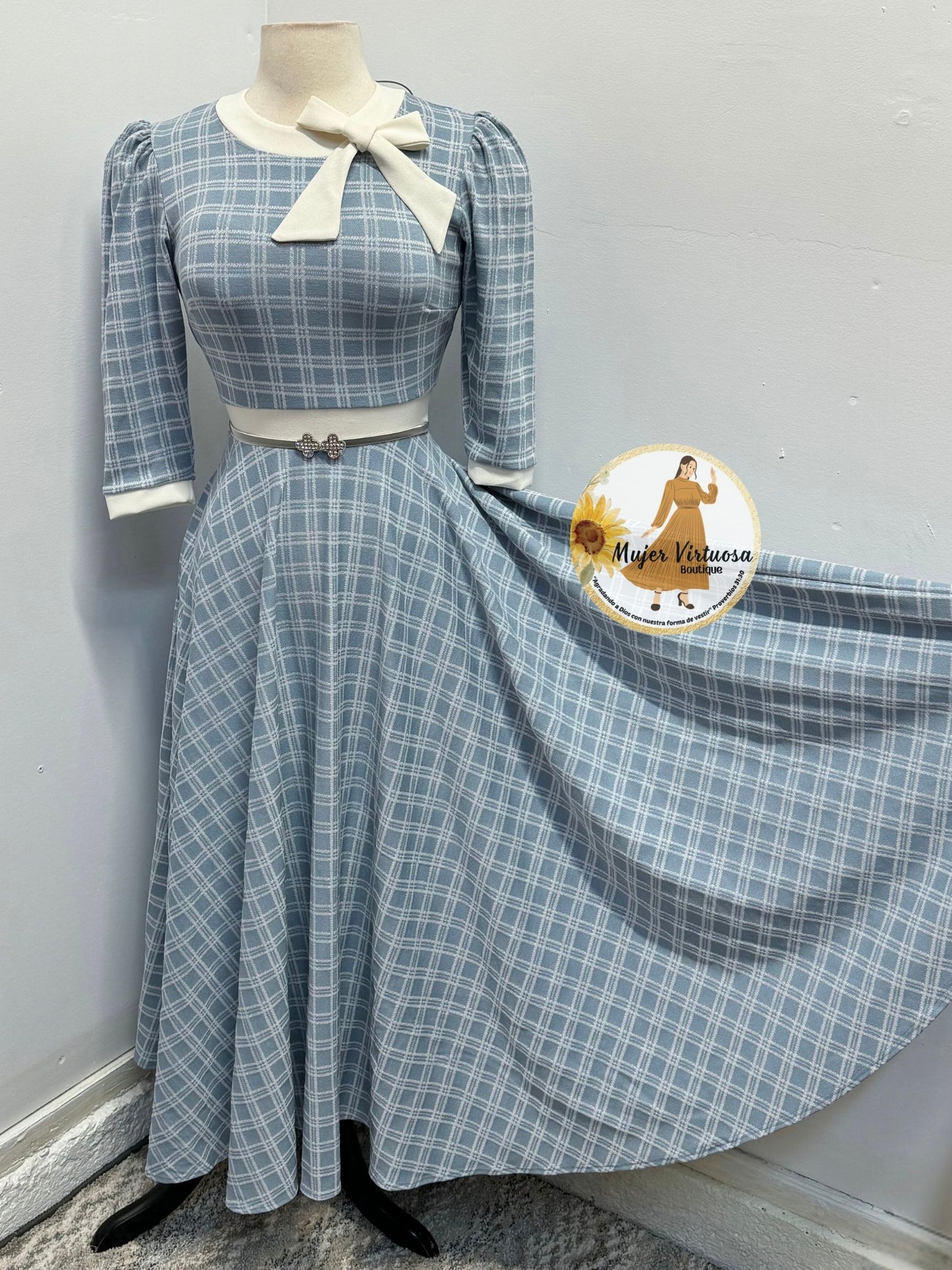 Juliette Sky Blue Retro Plaid Dress