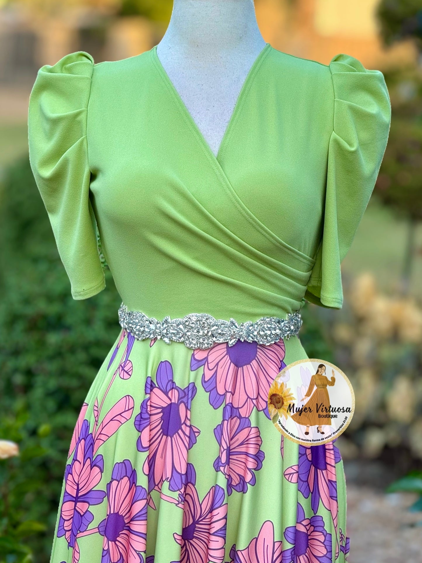 Susan Green Pistachio Floral Dress