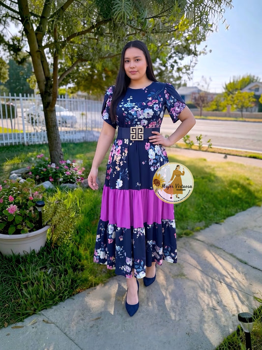 Ruth Navy & Magenta Floral Dress