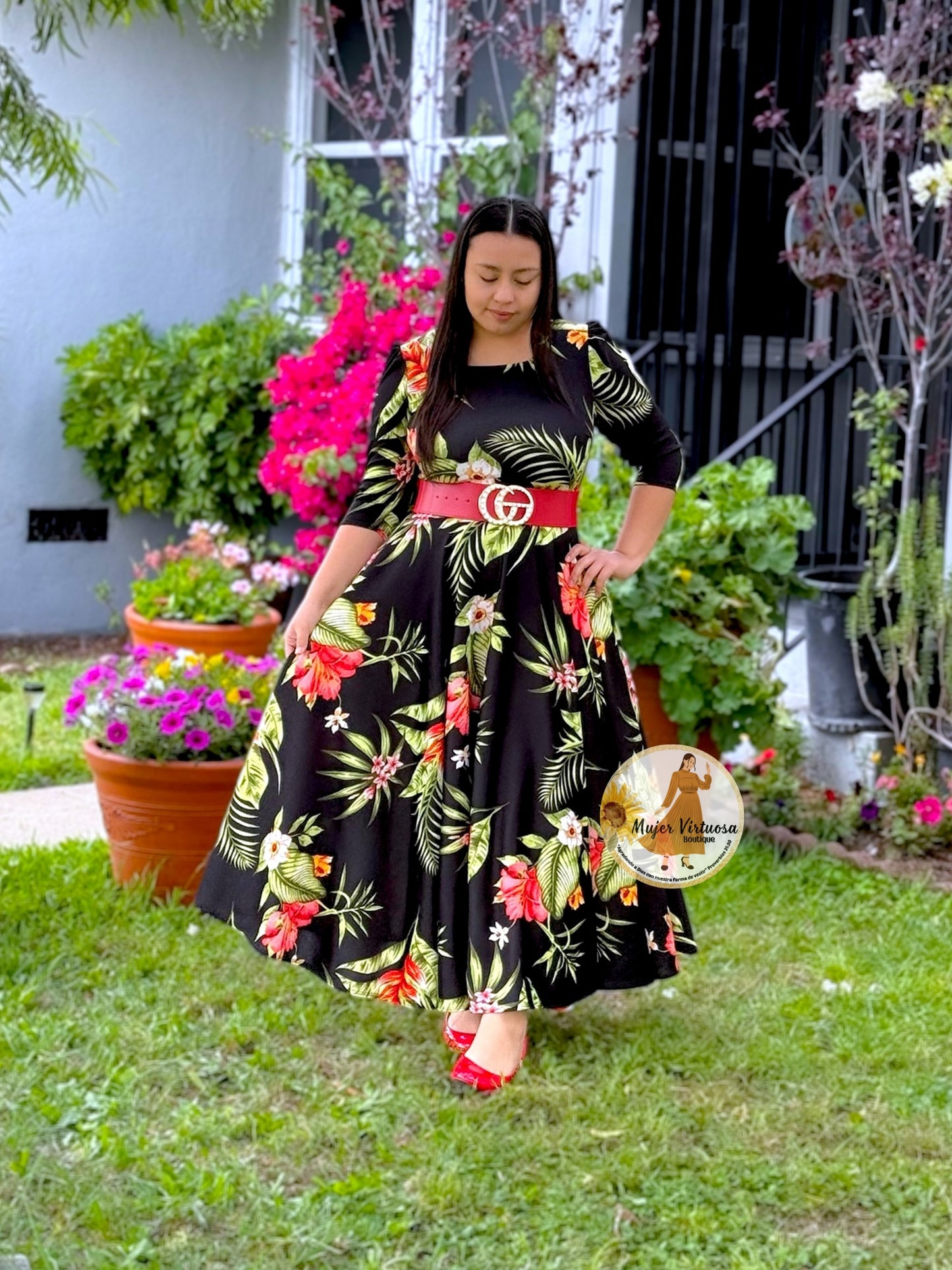 Eunice Black Hibiscus Dress