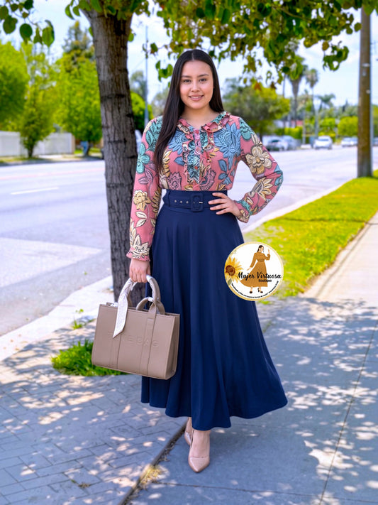 Marina Navy Belted Skirt