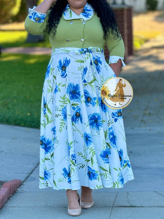 Raquel Green & White Floral Dress