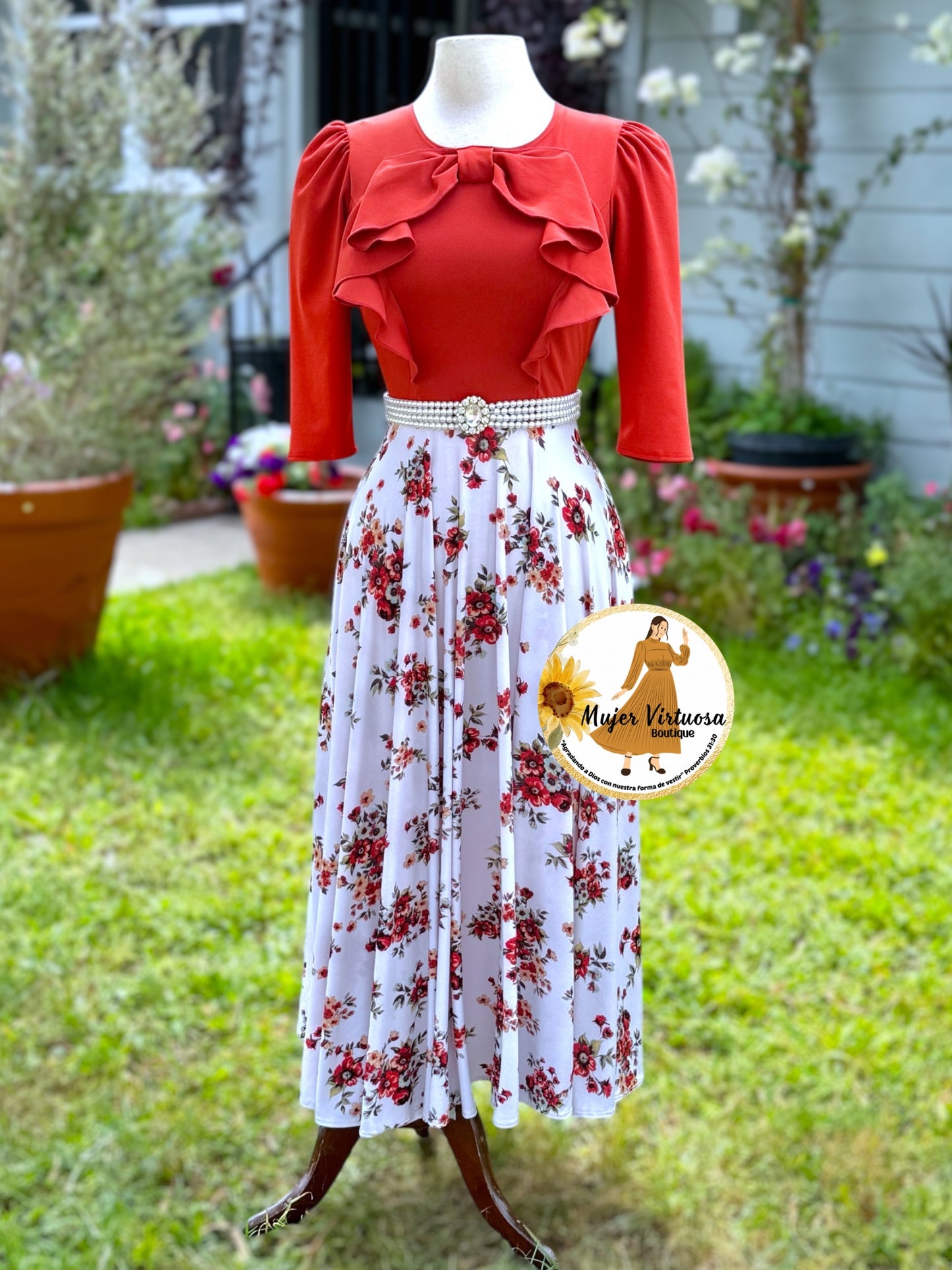 Alexa Rust/Ivory Coquette Dress