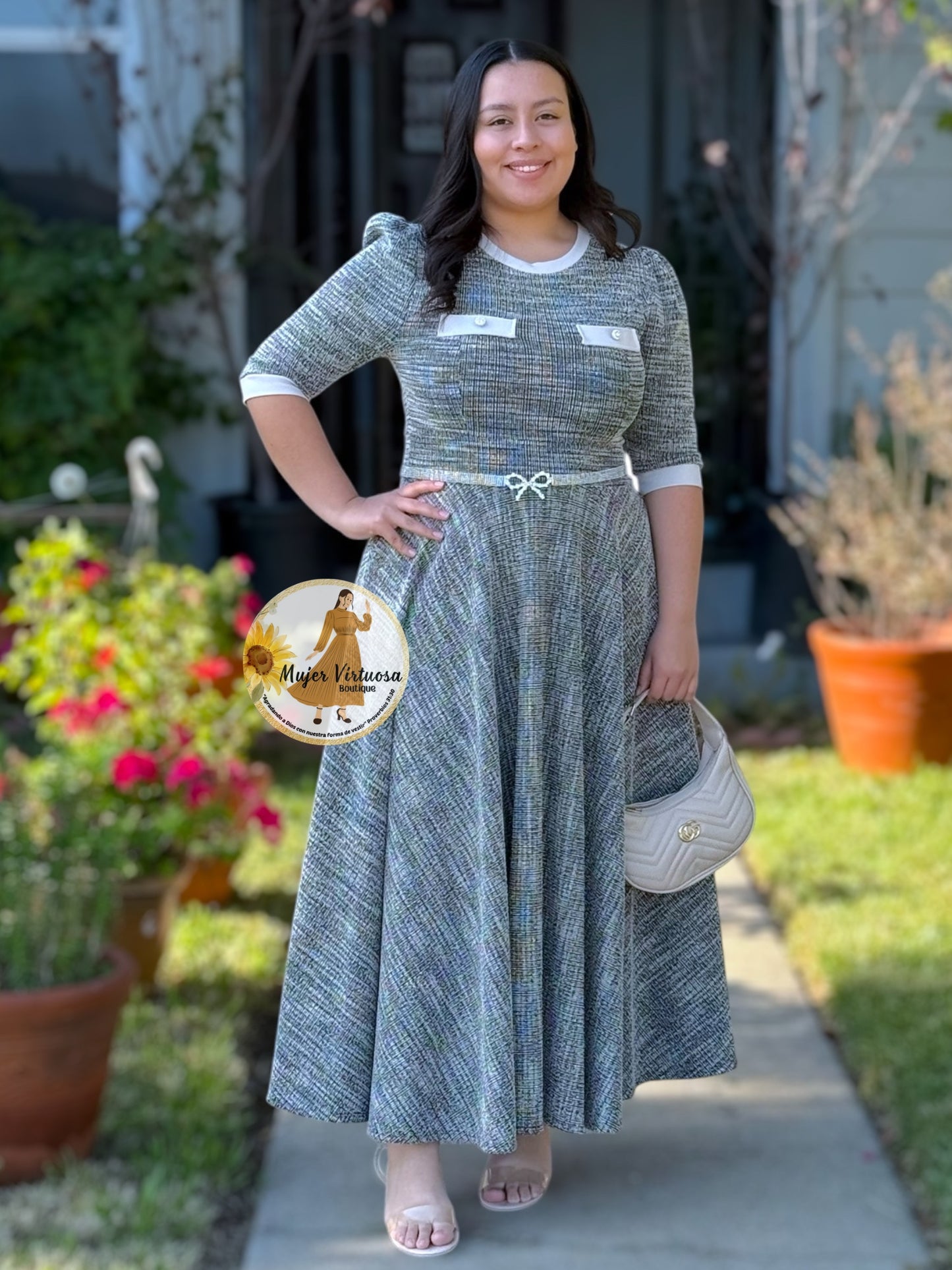 Beige & Black Tweed Dress