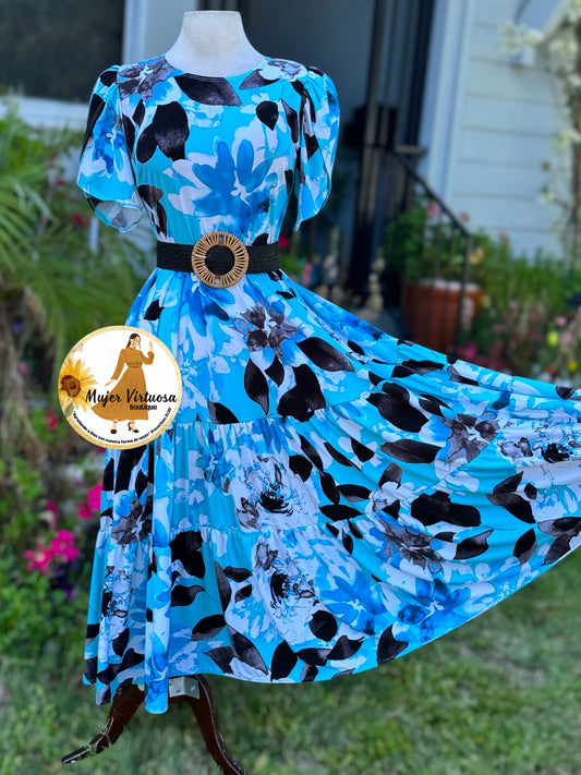 Abigail Blue Three Tier Dress