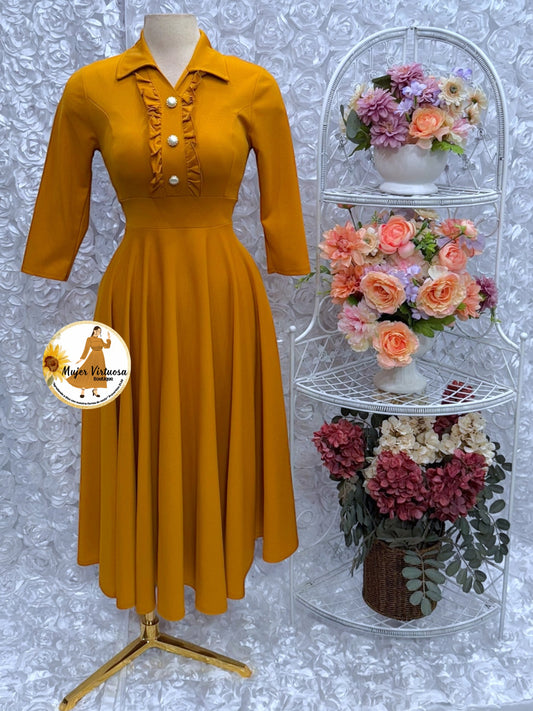 Antonella Mustard Midi Dress