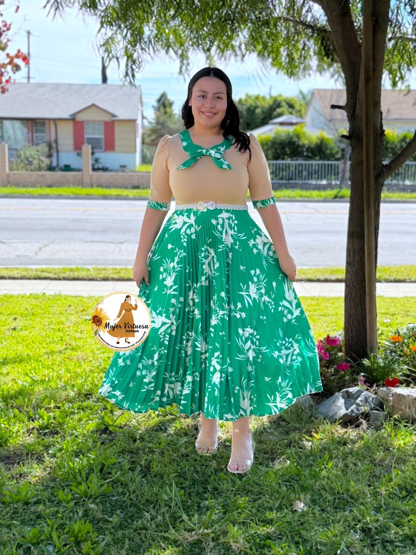 Madelyn Beige & Green Dress