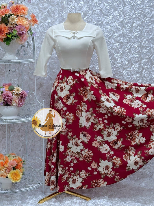 Alma Ivory/Burgundy Floral Dress