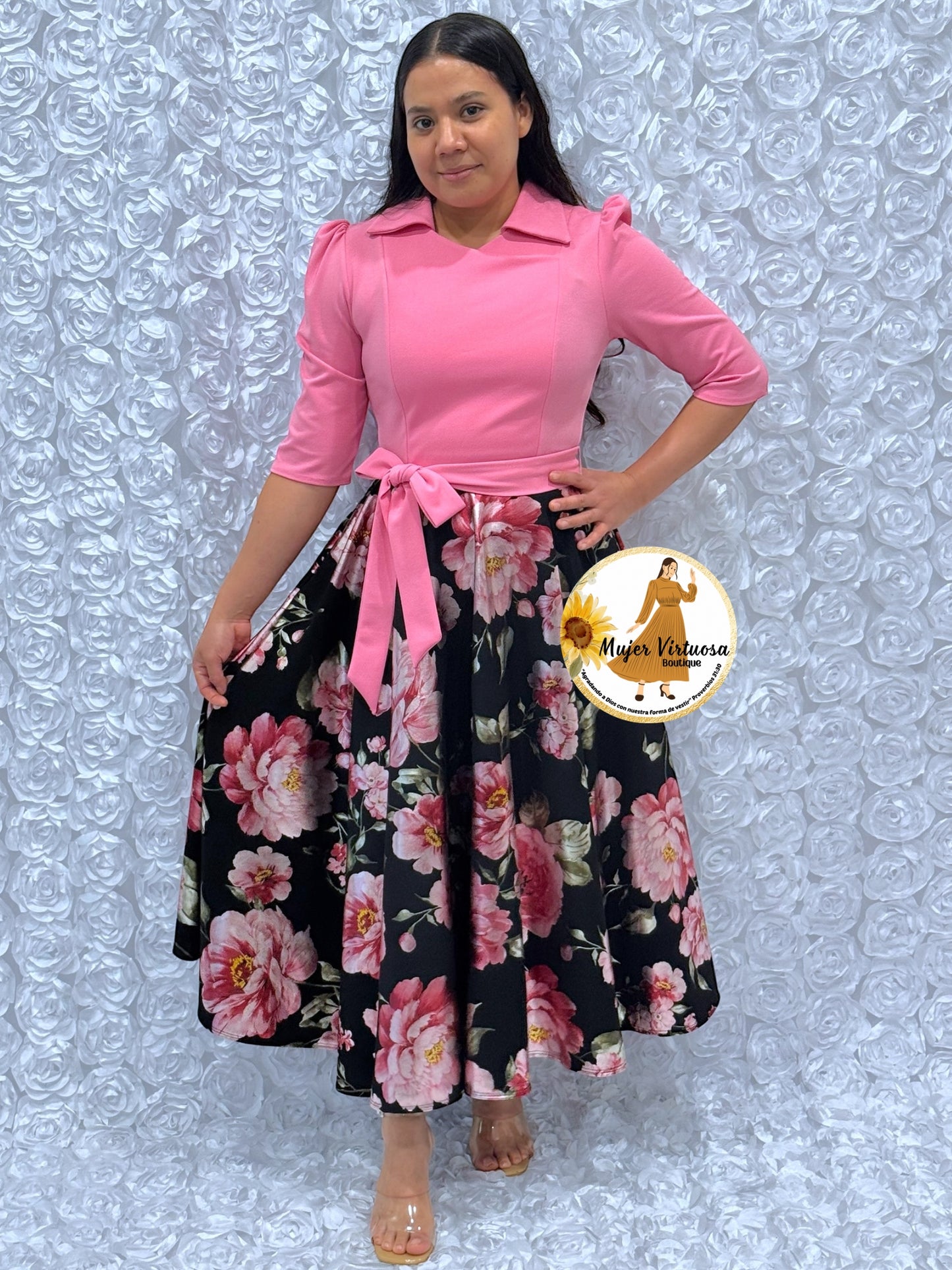 Pink/Black Foil Floral Dress