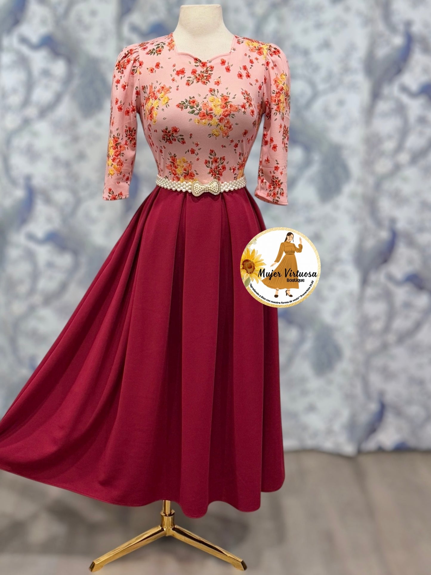 Jasmine Burgundy & Pink Floral Dress