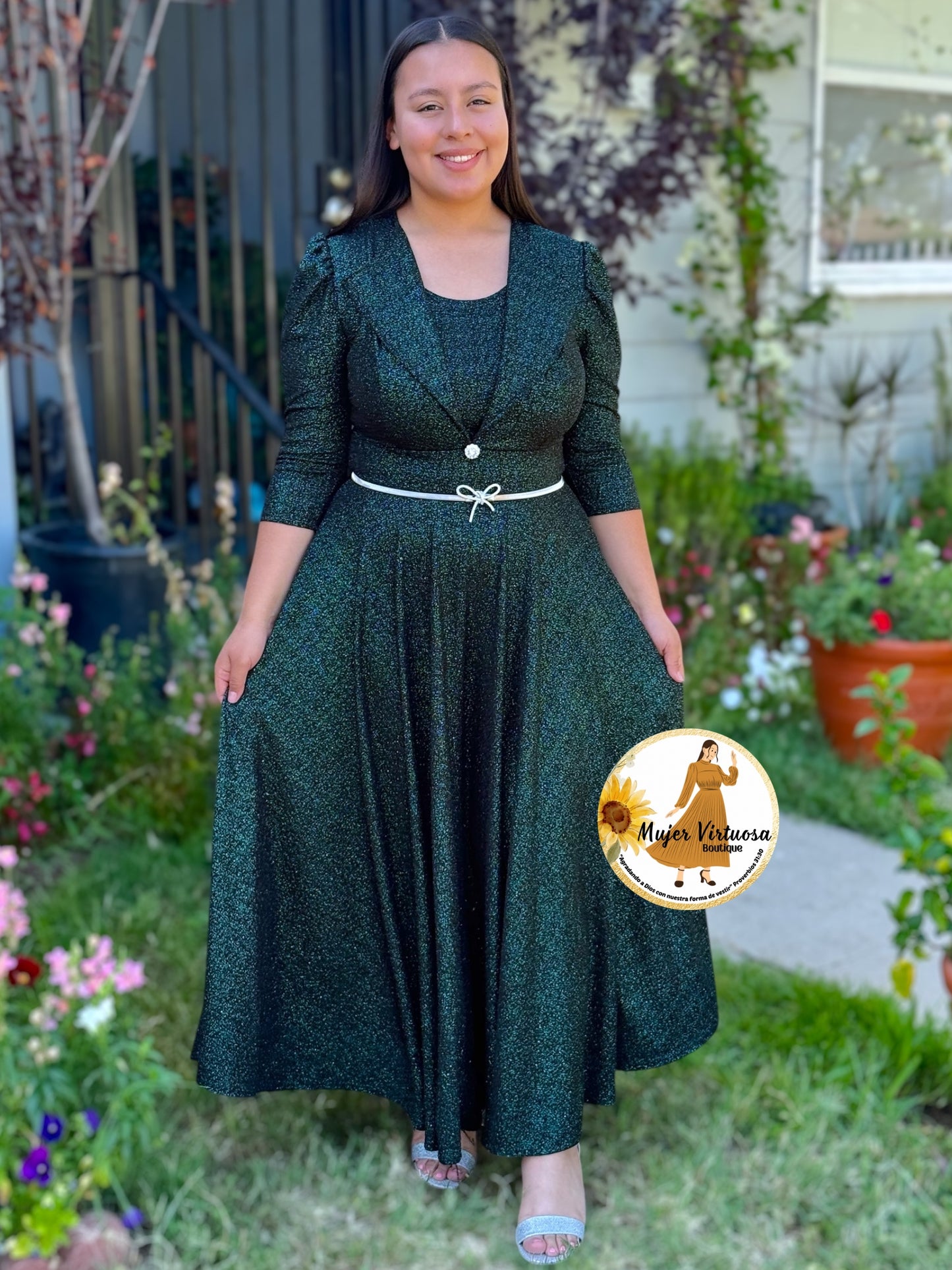 Astrid Green Shiny Blazer Dress
