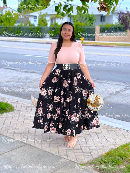 Eunice Pink & Black Floral Dress