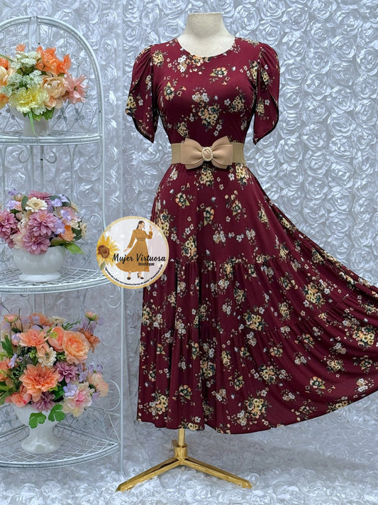 Abigail Burgundy Floral Dress