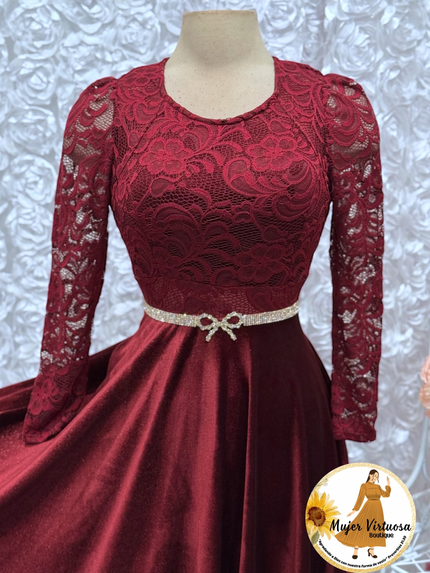 Burgundy Lace & Velvet Dress
