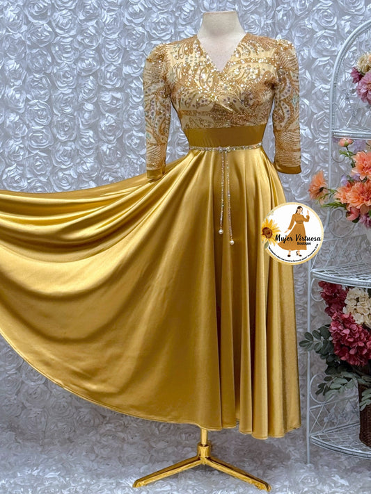 Cecilia Gold Satin Dress
