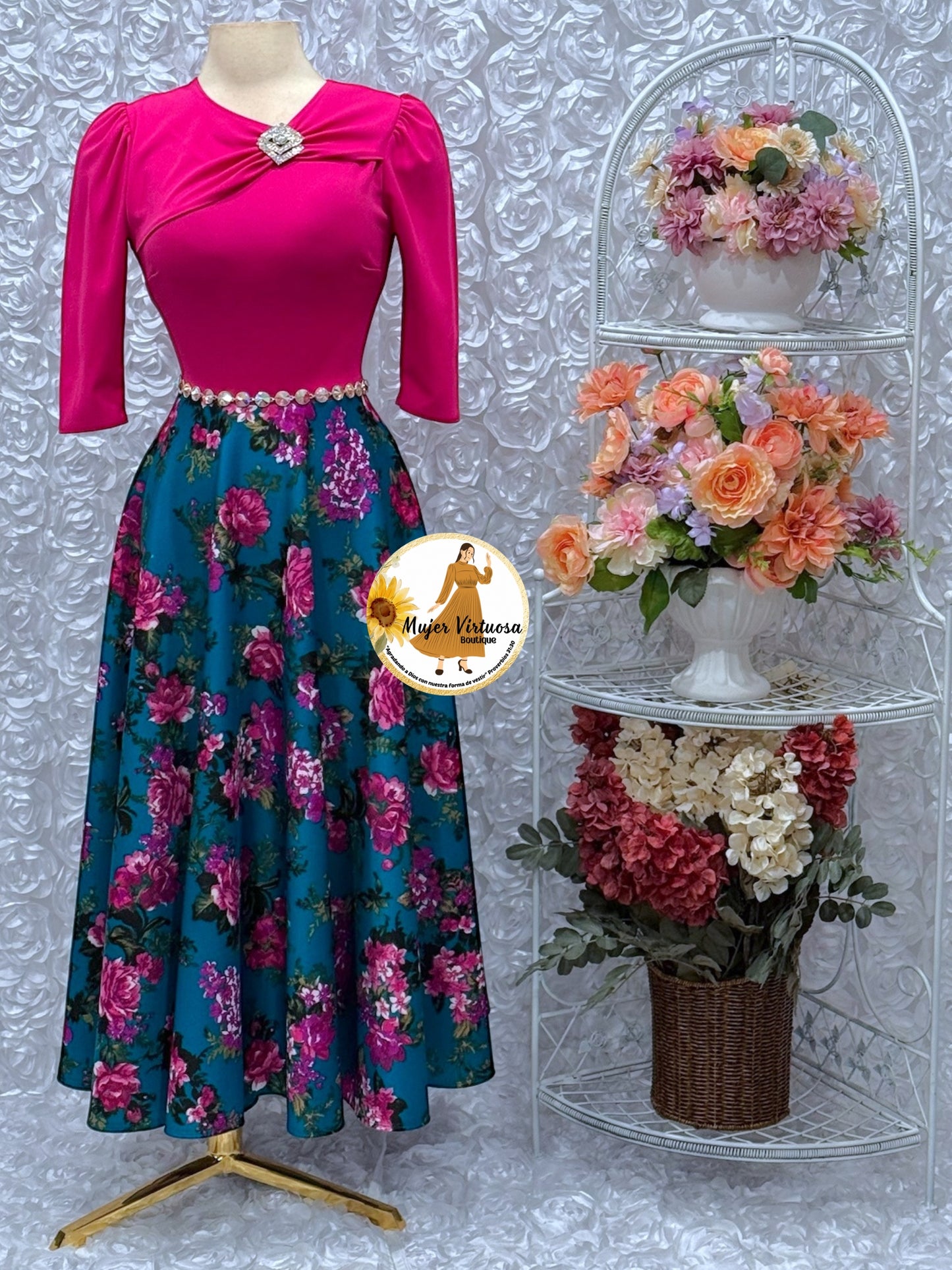 Rosalie Pink/Teal Floral Dress