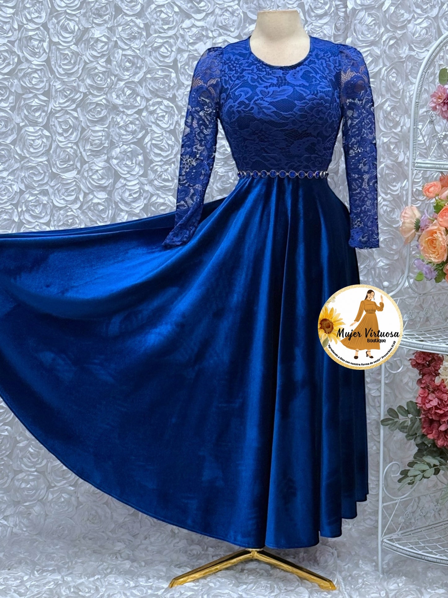 Royal Blue Lace & Velvet Dress