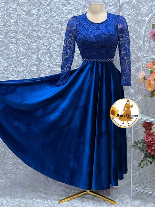 Royal Blue Lace & Velvet Dress