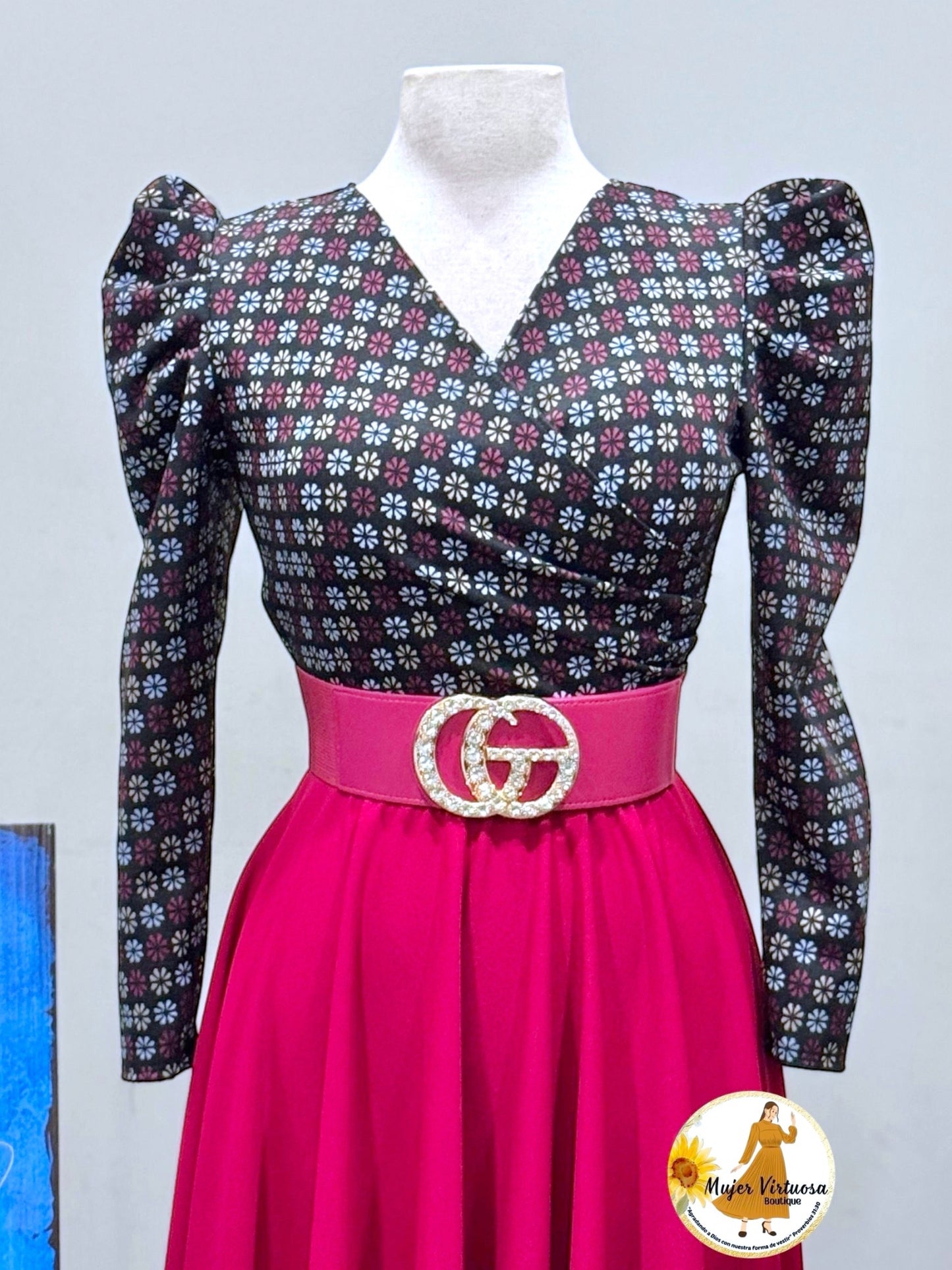 Larissa Black/Magenta Floral Dress