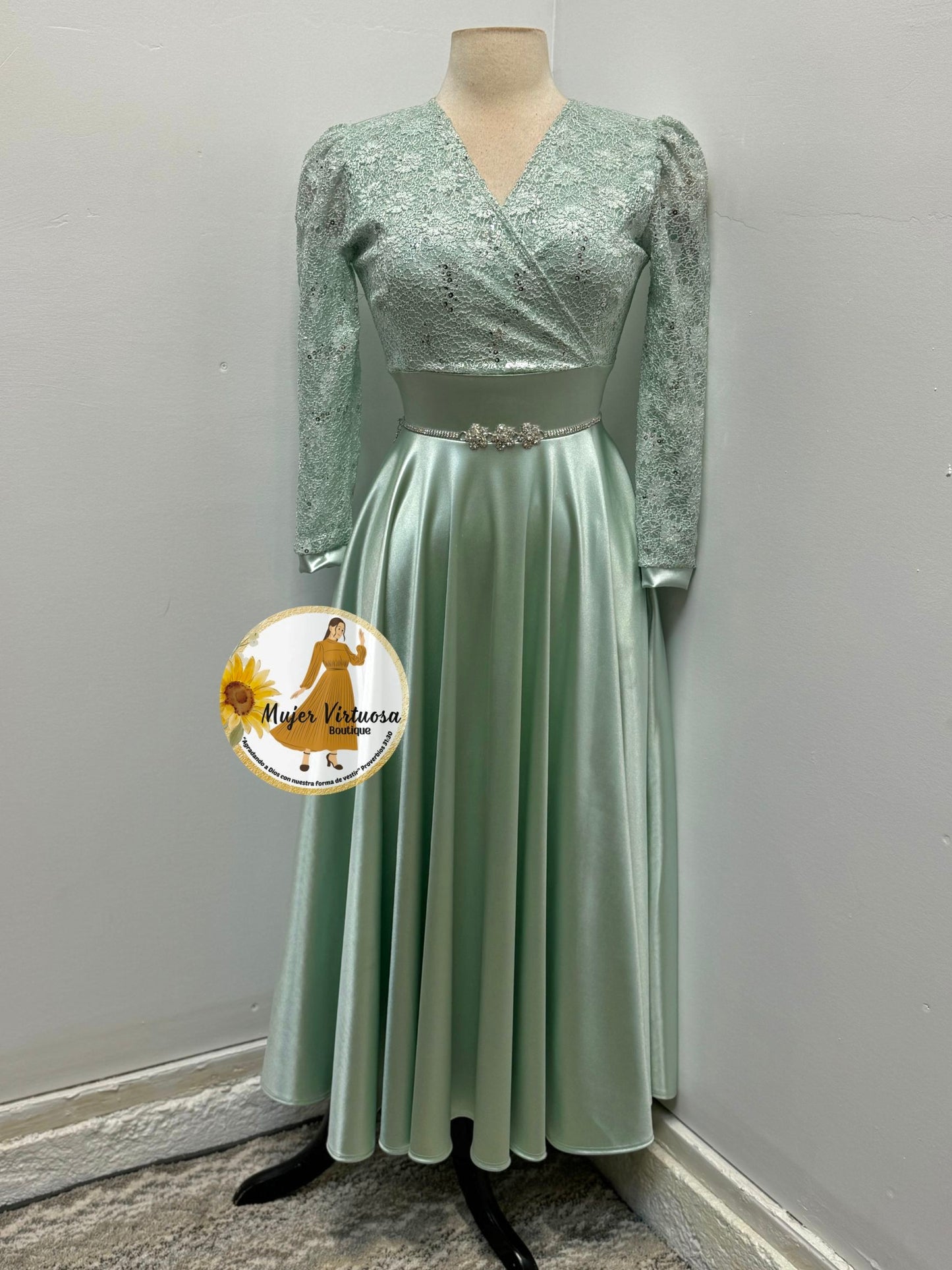 Cecilia Mint Satin Dress