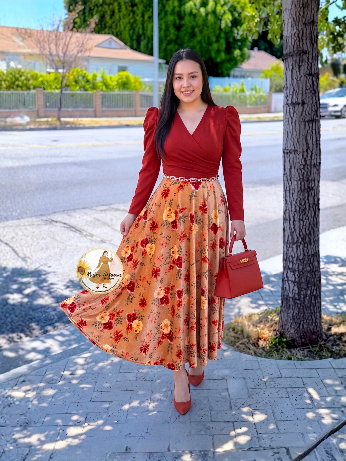 Larissa Pumpkin Orange Velvet Dress