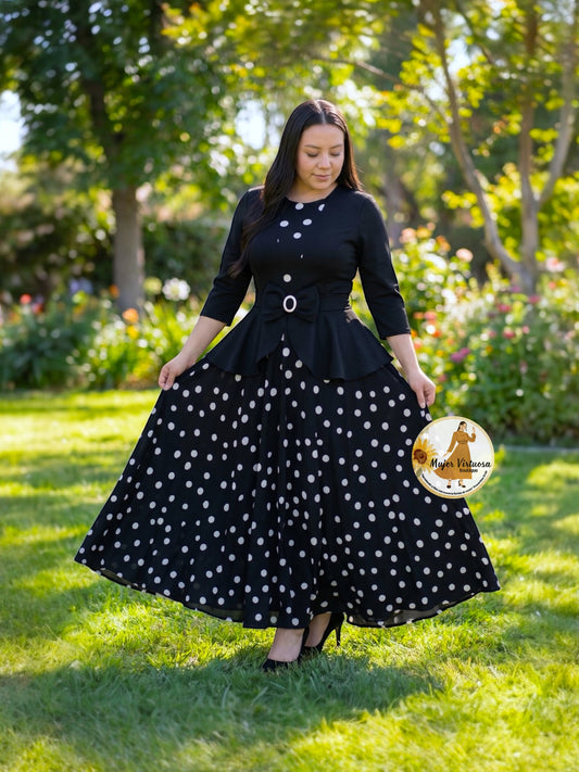 Helena Black Polka Dot Dress