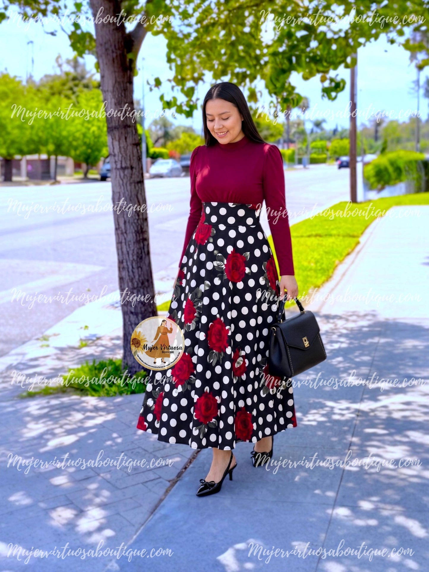 Margaret Wine & Black Polka Dot Dress