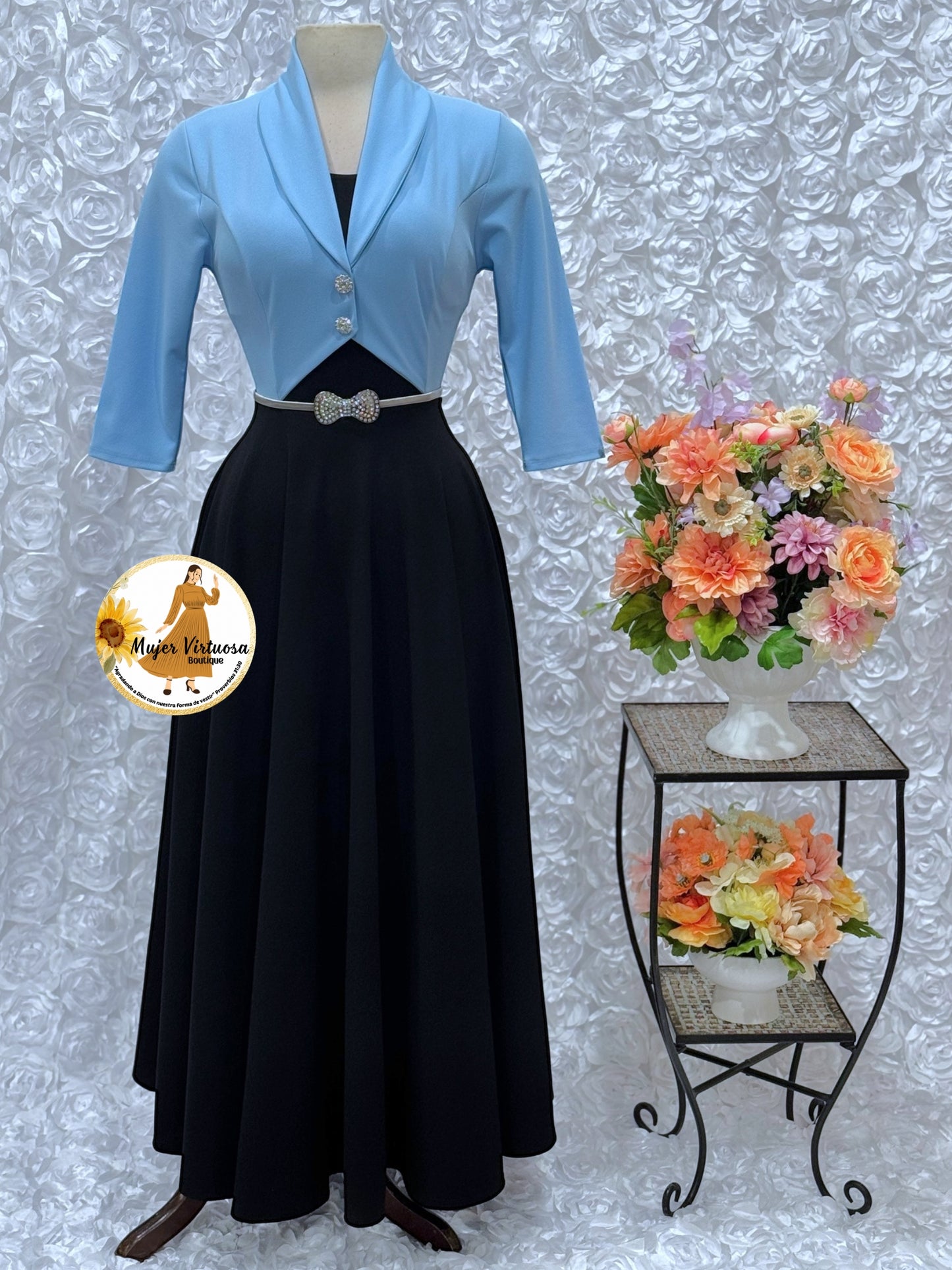 Sky Blue/Black Blazer Dress