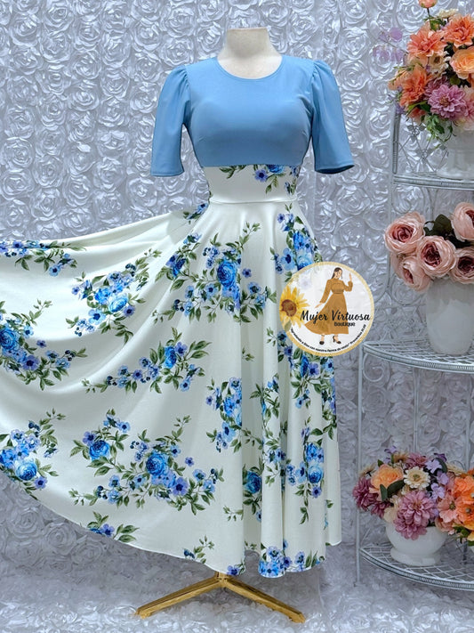 Eliana Baby Blue/White Floral Dress