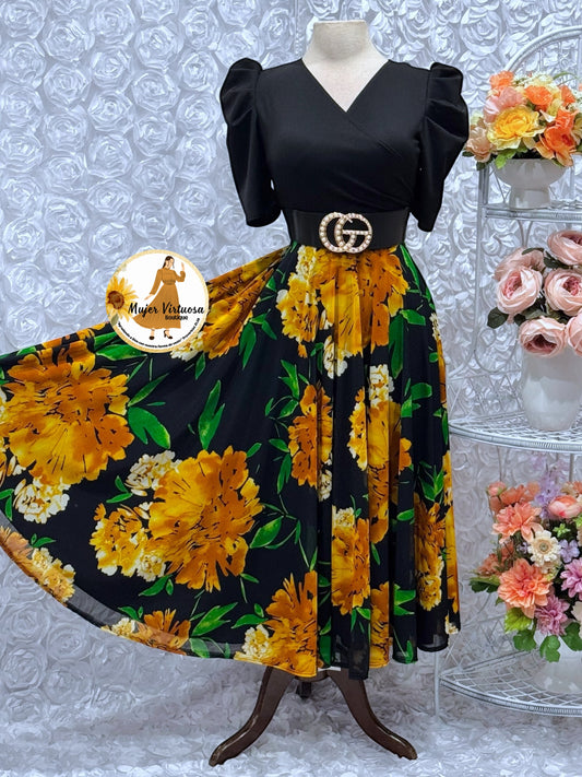 Susan Black Floral Mesh Dress