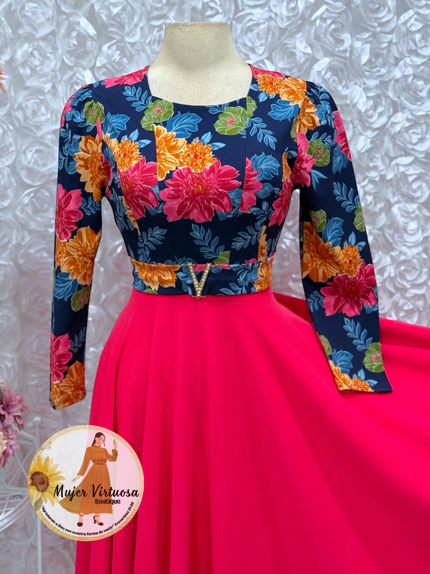 Nadia Navy/Fucsia Floral Dress