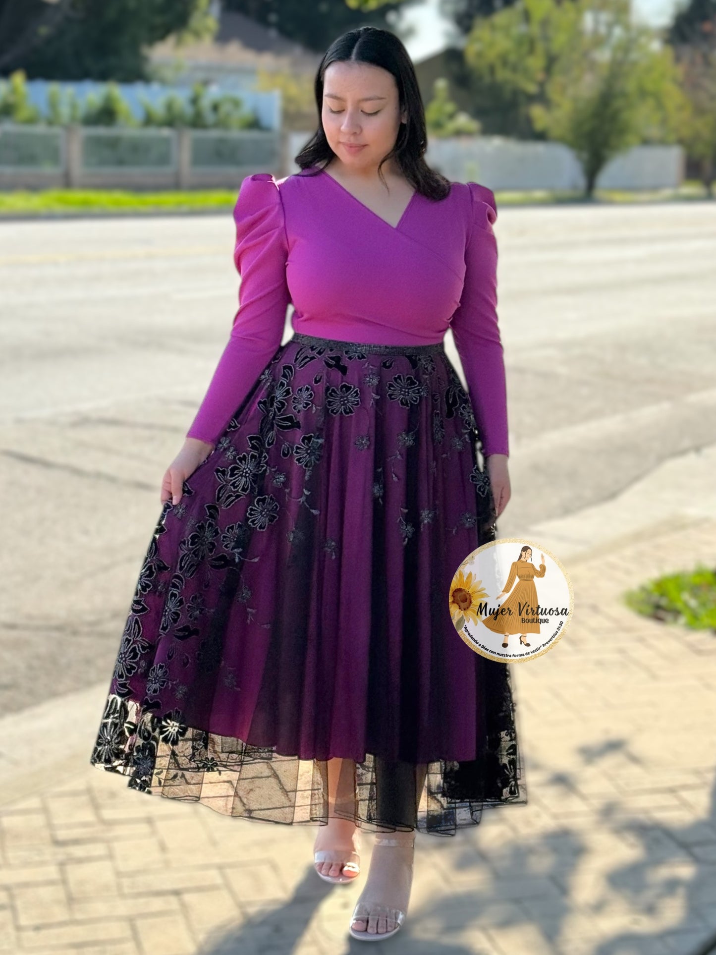 Larissa Magenta & Black Mesh Dress