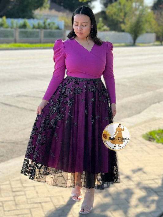 Larissa Magenta & Black Mesh Dress